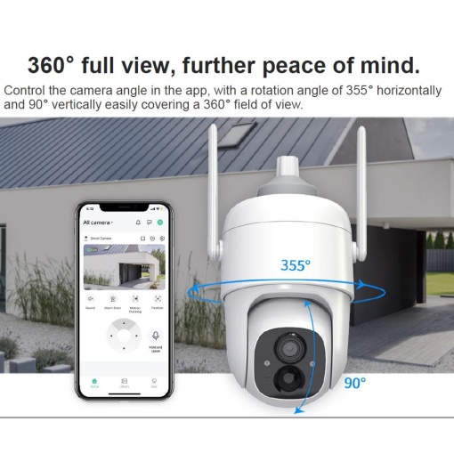 Trådløs PTZ Kamera 3MP Med Batteri Og Solcelle Vicohome - Billede 2